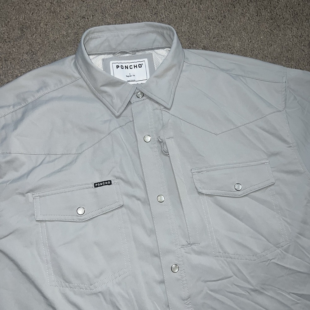 Poncho Shirt Men's The Eagle Pass L Regular Fit Pearl Snap Short Sleeve Stripe